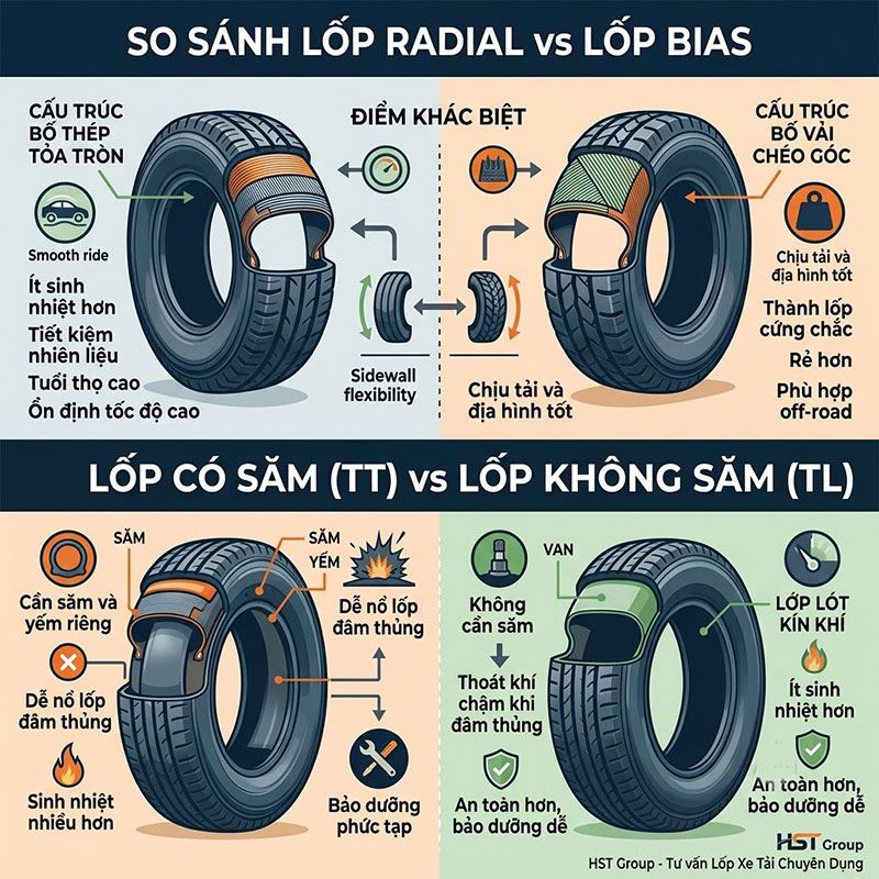 Phân loại lốp theo cấu trúc