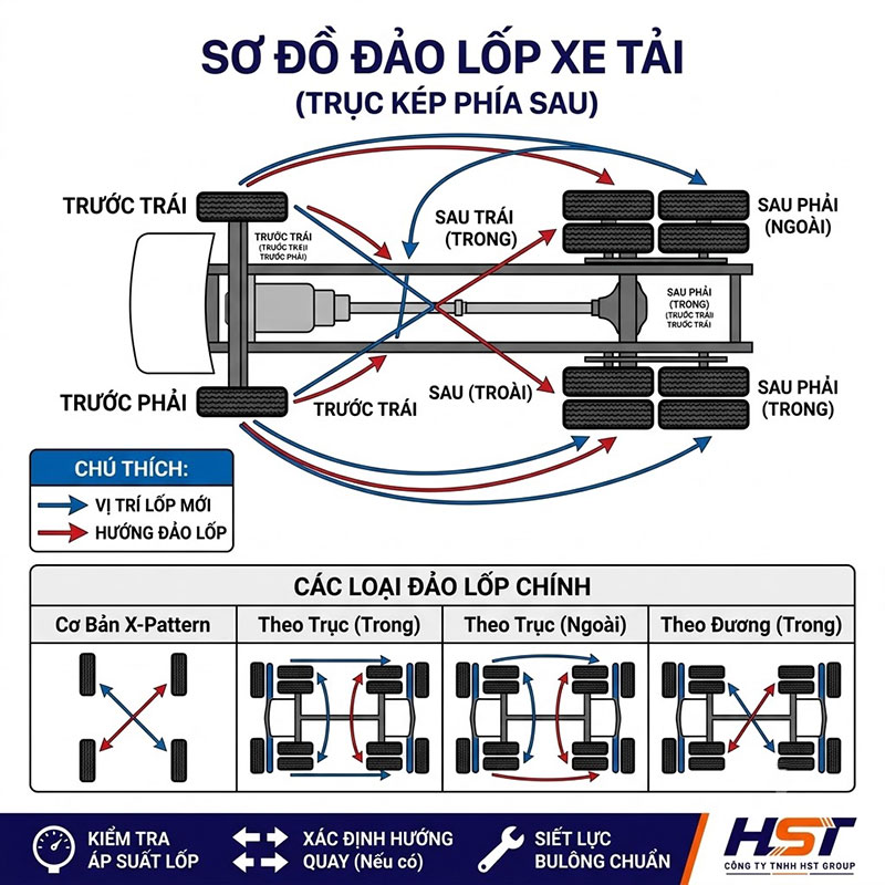 Sơ Đồ Đảo Lốp Xe Tải Đúng Cách