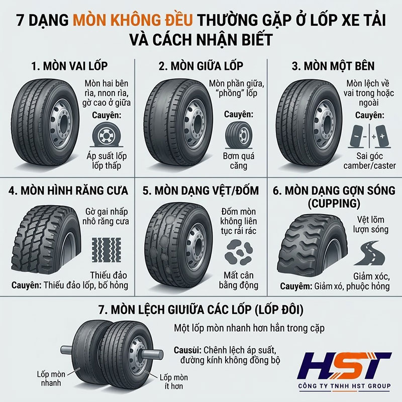 7 Dấu Hiệu Lốp Xe Tải Mòn Không Đều